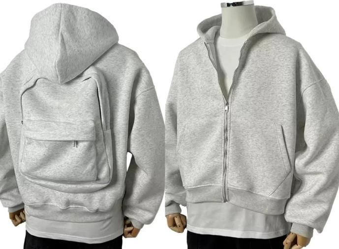 Gray hoodie shown from front and back on a white background